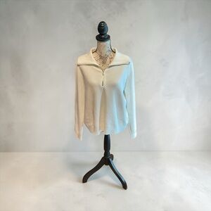 Sioni White Quarter-Zip Cowl Neck Sweater Large